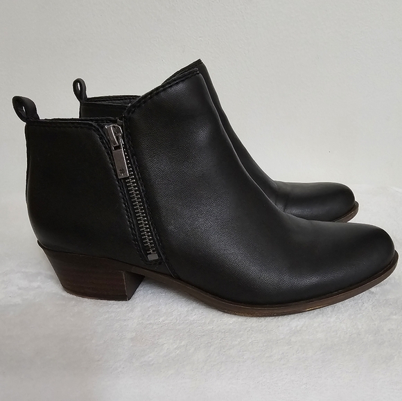Lucky Brand Black Basel Smooth Leather Side Zip Block Heel Booties - Picture 4 of 15